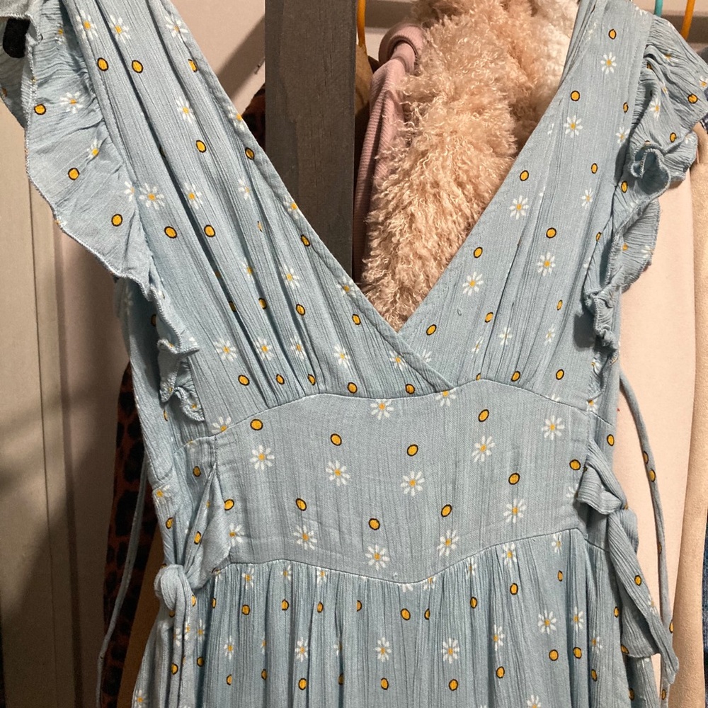 Light blue sunflower jumpsuit vneck